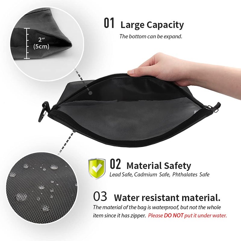 pack all 3 Pcs Water-resistant Material Zipper Pouch Set, Mesh Zipper Bags for Storage, Travel, Office (Black) - Image 5